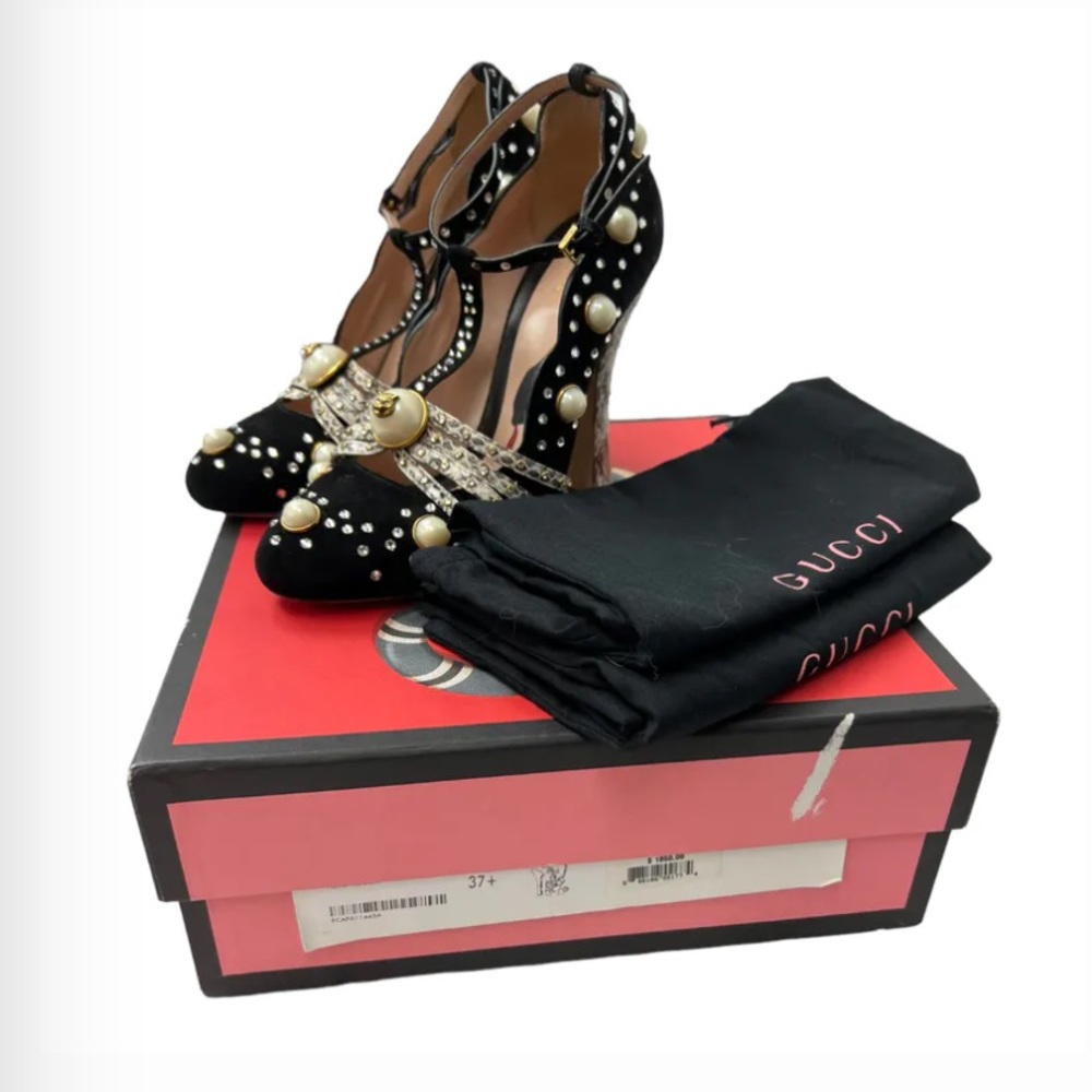 Gucci Black Ofelia Suede Crystal Pearl Python